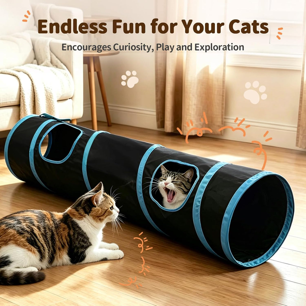 iCAGY Cat Tunnel for Indoor Cats Kittens Rabbits - Black / Single Tunnel - image 2