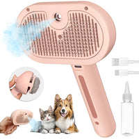3-in-1 Steam Brush with Release Button and Tank, Anti-Static Pet Brush for Long and Short Hair - Removes Tangles and Loose Hair (Pink)