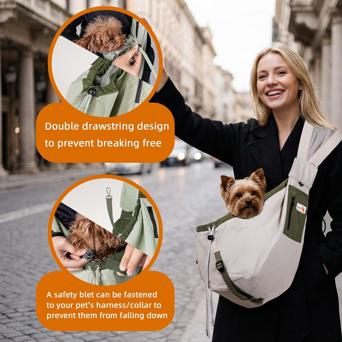 Dog Carrier Sling, Dog Carriers for Small Dogs Up to 20lbs - Army-green - image 3