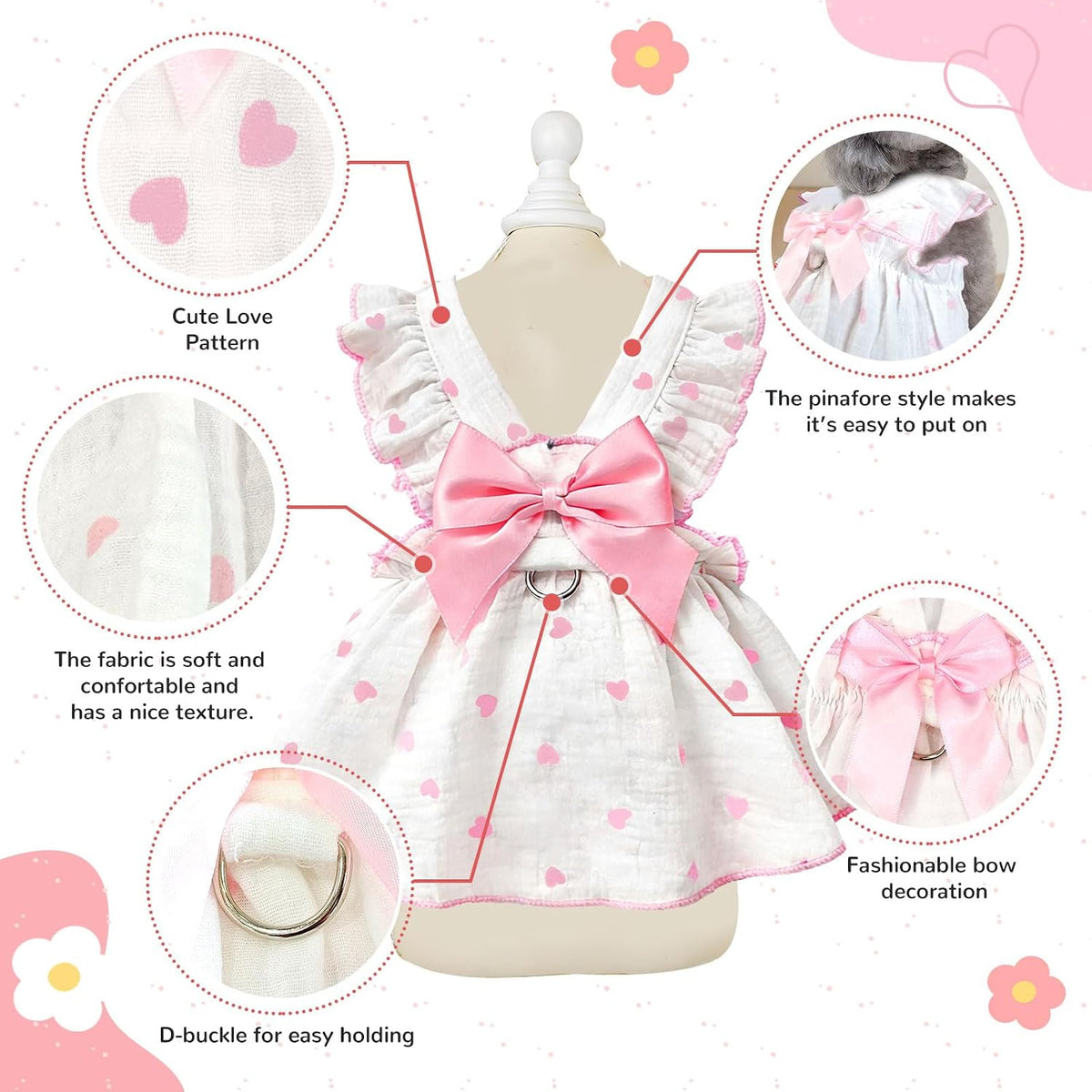 Dog Dresses for Small Dogs Girl Female Dog Cat Clothes Dress Cute - Light Pink / X-large (suggest 13-17.5lbs) - image 4