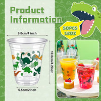50 Pcs 12 oz Dinosaur Cups Dinosaur Birthday Decorations – Fun for Kids & Family - Green / Dinosaur - image 4
