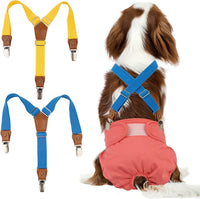 Pet Soft Dog Suspenders 2 Pieces Female Dog Diaper Suspenders - Gold & Blue / S/M