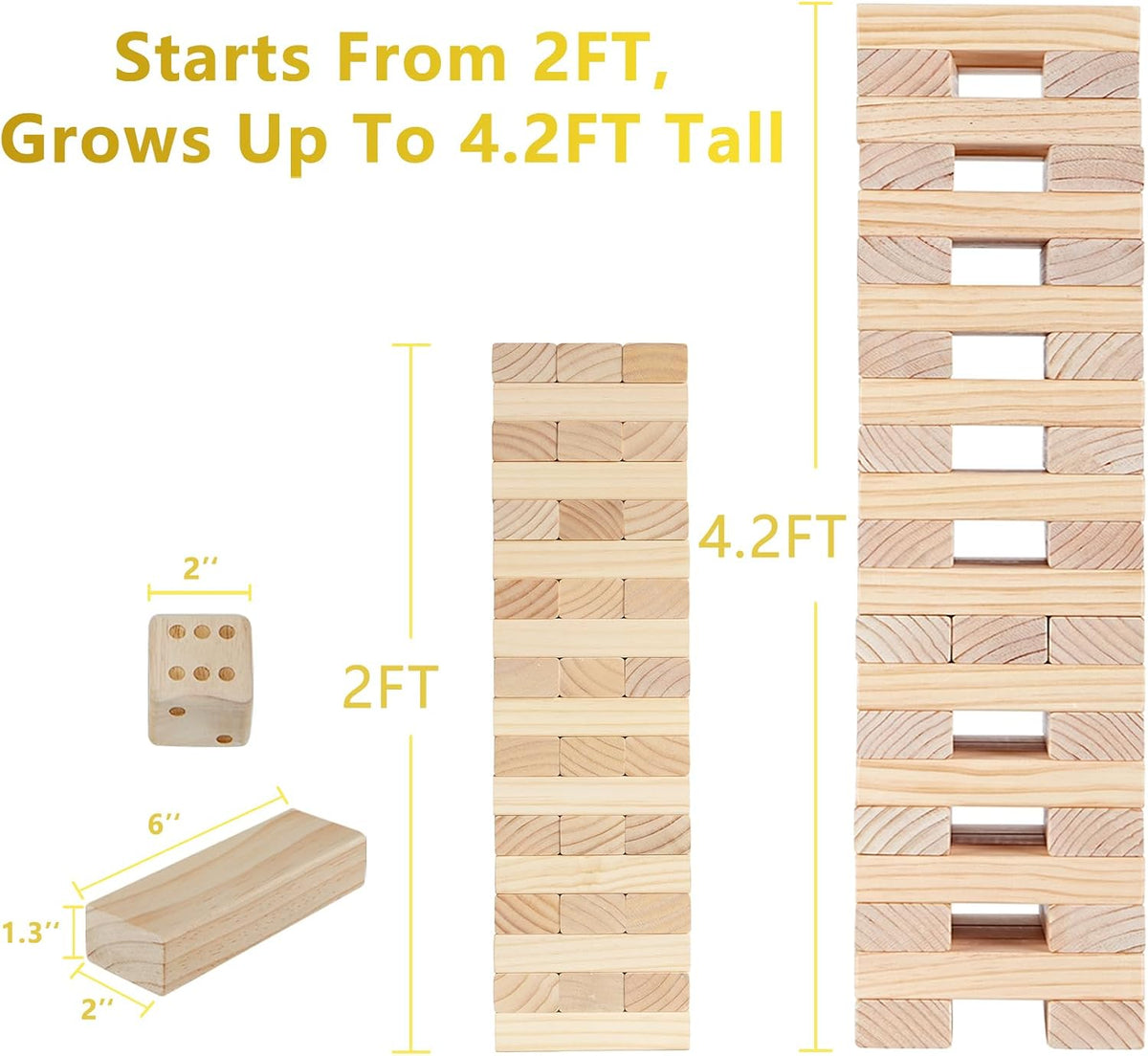 Aivalas Giant Tumble Tower 57 Blocks 4.2FT Indoor Outdoor Games - L-Over 4.2 FT-57PCS - image 2