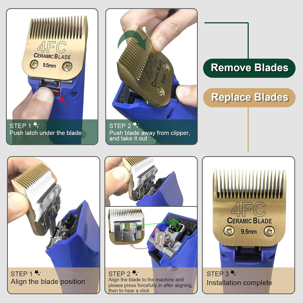 10# Grooming Ceramic Pet Clipper Blades Compatible with Andis & Oster - Gold / 7 Pack（1.5-13mm） - image 4