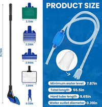 Aquarium Fish Tank Cleaning Tool Kit Include 4 Pcs Long Aquascape Tools Kit 1 Pcs Magnetic Glass Cleaner Brush 5 in 1 Fish Tank Gravel Cleaner and Siphon Vacuum for Terrarium Fish Tank Set