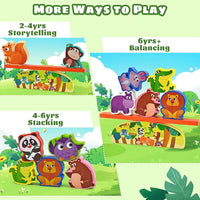 Vileafy Montessori Wooden Animal Toys for 3 4 5 Year Old Boys and Girls, 10 Pack Balance Blocks with Beam & Base, Toddler Stacking Toys Games, Educational Preschool Toys for Birthday Gifts