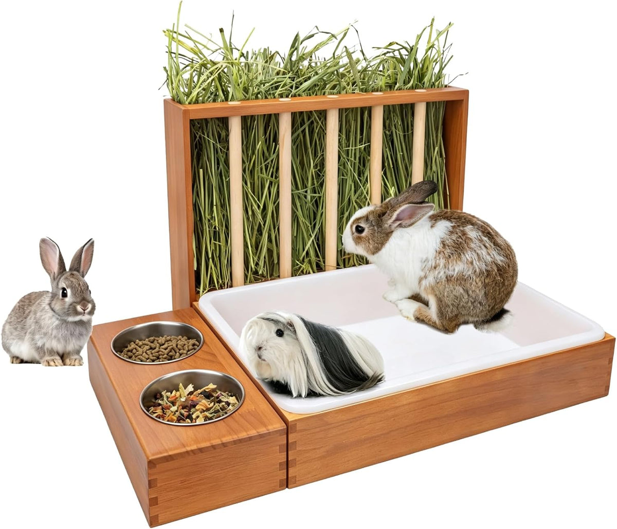 3 in 1 Rabbit Hay Feeder with Litter Box - 15.7in Style1 / Coffee 1