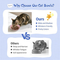 [8 Pack] Ceramic Cat Food Bowl, Colorful Cat Bowls Whisker-Friendly, 5.9" Shallow Wide Kitten Plates, Easy to Clean Indoor Feeding Dishes