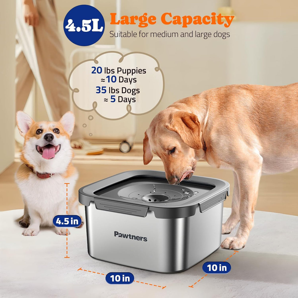 All Stainless Steel Dog Water Bowl No Spill - Grey / 4.5L - image 3