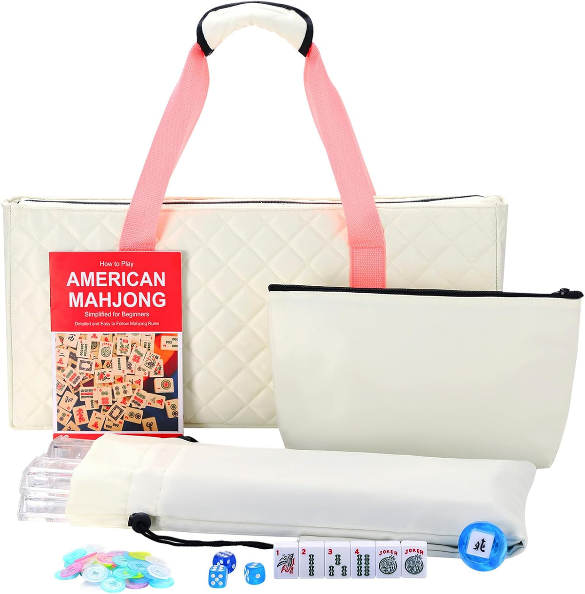 Jongyance American Mahjong Set with Blue Carrying Bag - Cream