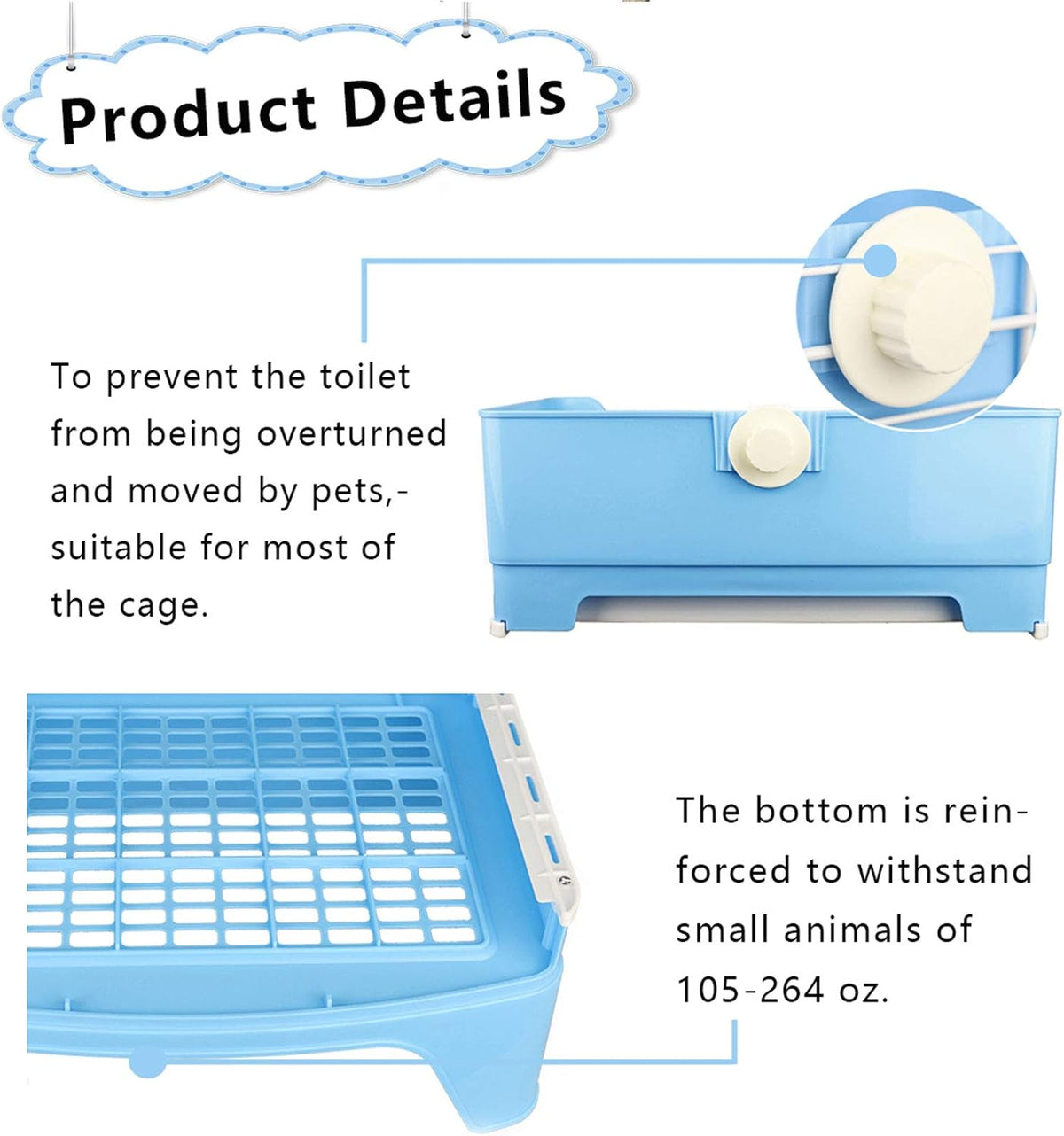 PINVNBY Plastic Rabbit Litter Box with Drawer - Blue - image 4