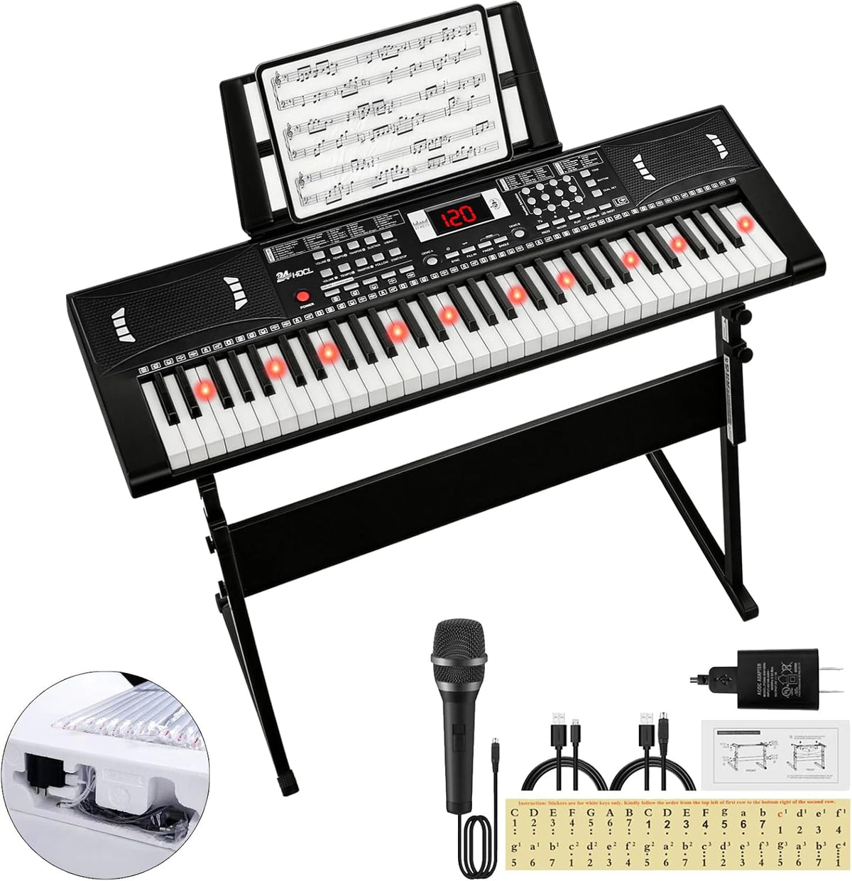 24HOCL pink electronic keyboard piano for kids with 61 lighted keys, LCD screen and microphone - view 4