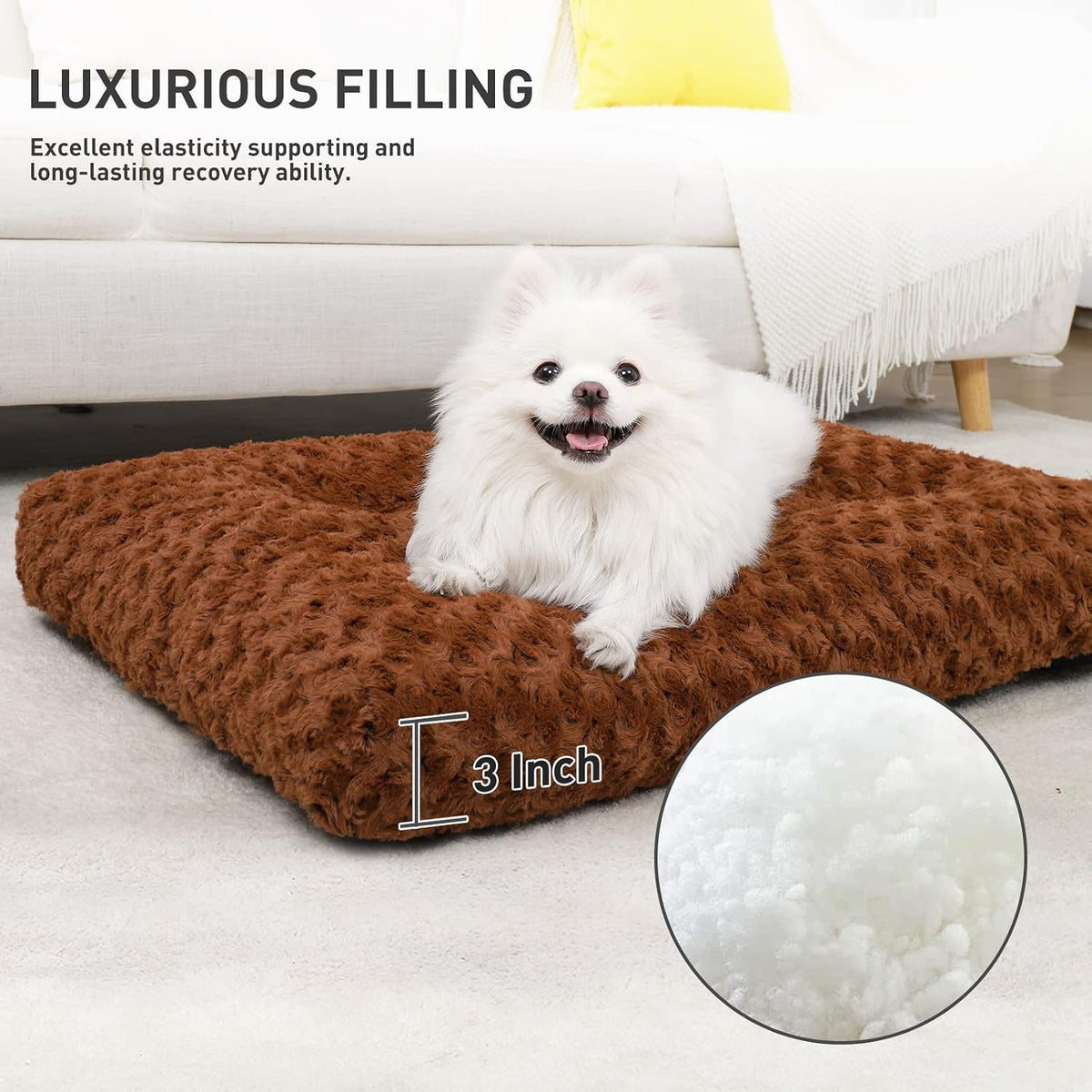 KSIIA Washable Dog Bed Medium Size Dog Crate Bed Plush Pet Mat - Brown / 23.0"L x 18.0"W x 3.0"Th - image 3