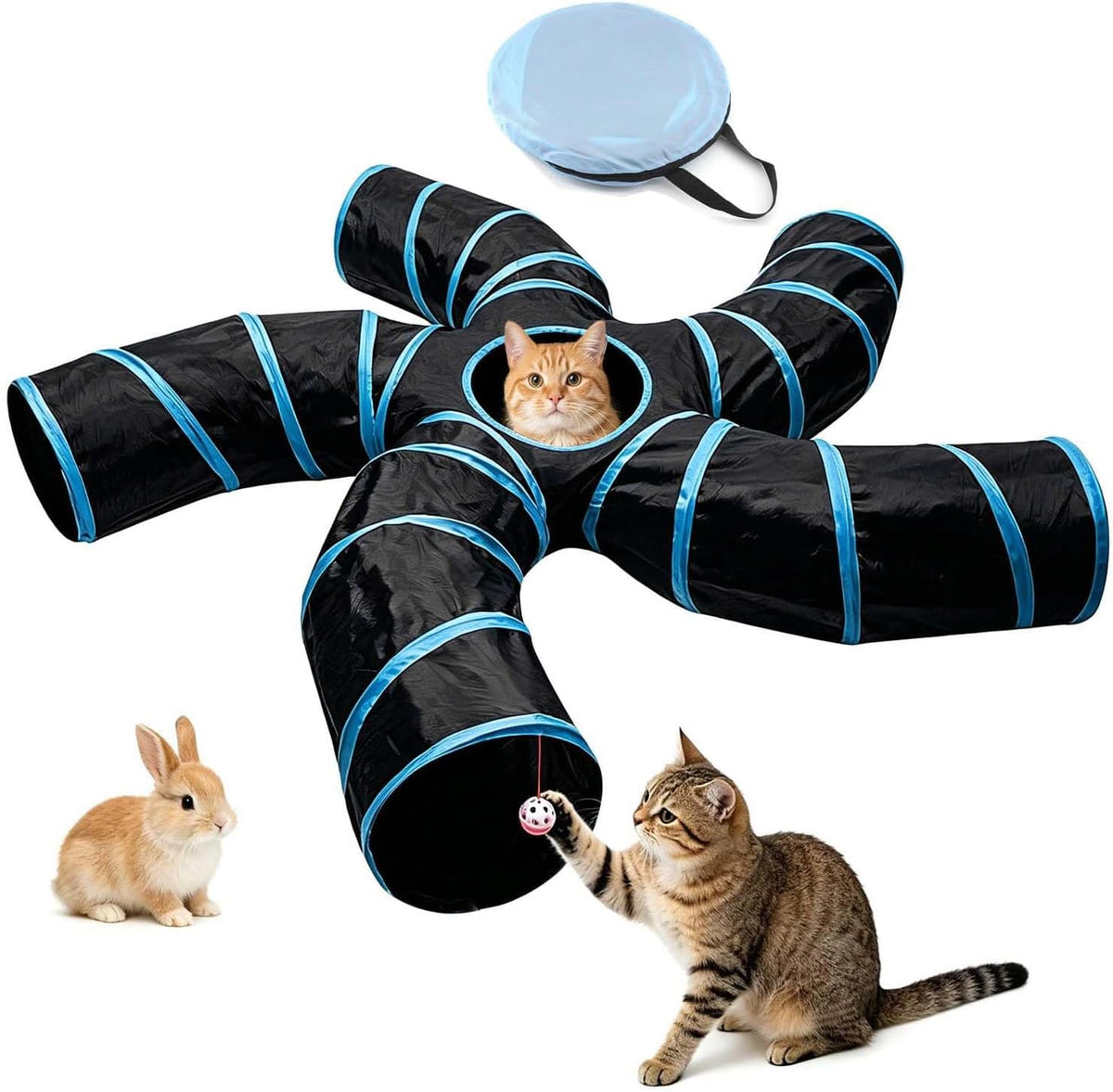 Bemodst Cat Tunnel for Indoor Cats - Black&Blaue 5 way