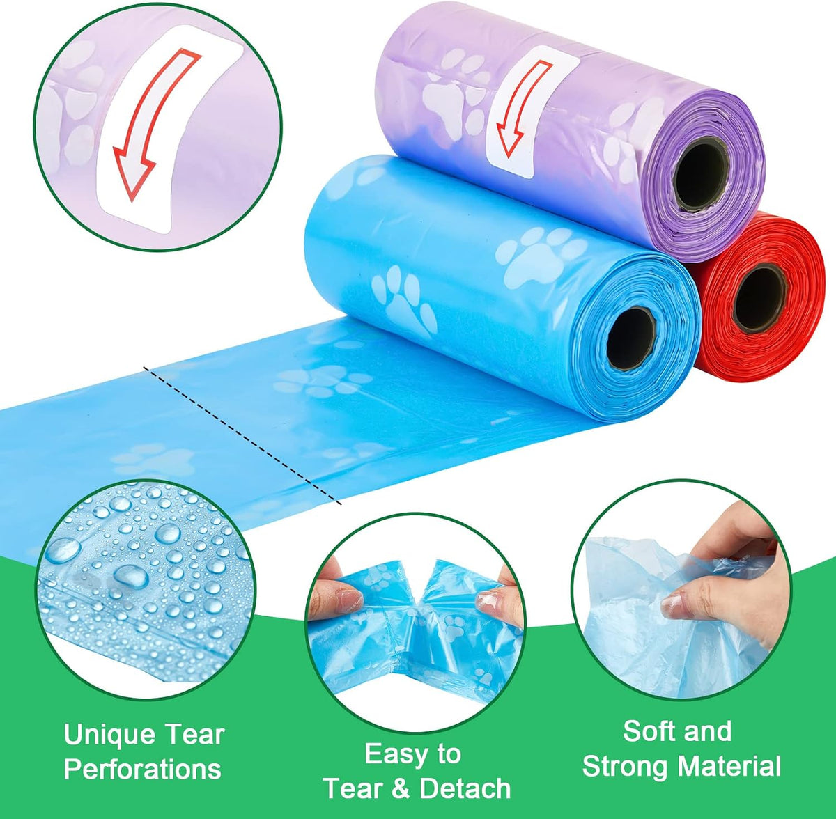 3000 Counts 200 Rolls Poop Bags for Dogs Plastic - Paw Print Style - image 4