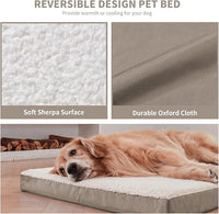 Dog Crate Bed Washable Dog Beds for Large Dogs, Big Waterproof Orthopedic Pet Bed with Egg Crate Foam Pet Mat, Removable Oxford Cooling Cover, Khaki White