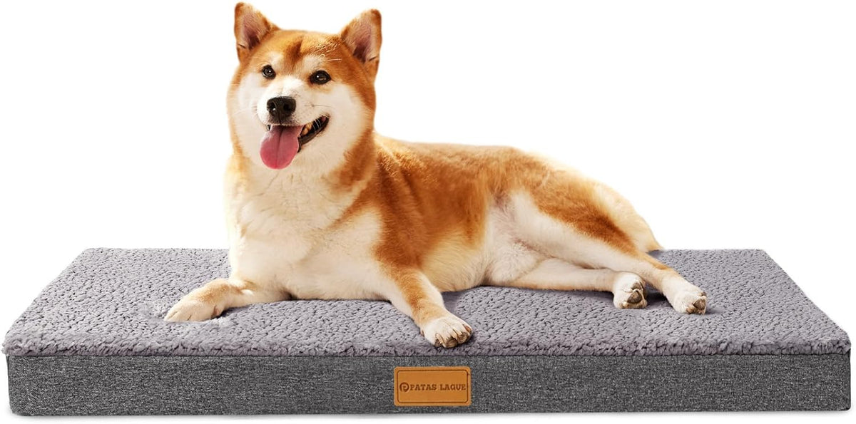 Patas Lague Orthopedic Large Dog Bed Washable Pet Sofa Mat 36''X24'' - 30"L x 20"W x 3.5"Th / Grey