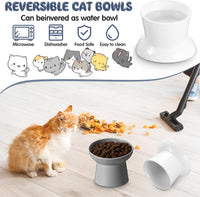 4 Pcs Ceramic Raised Cat Bowls - White and Grey - image 4