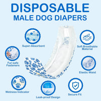 Dono Dog Diapers Male, Disposable Male Dog Wraps 60ct - X-Small / 60.0 - image 3