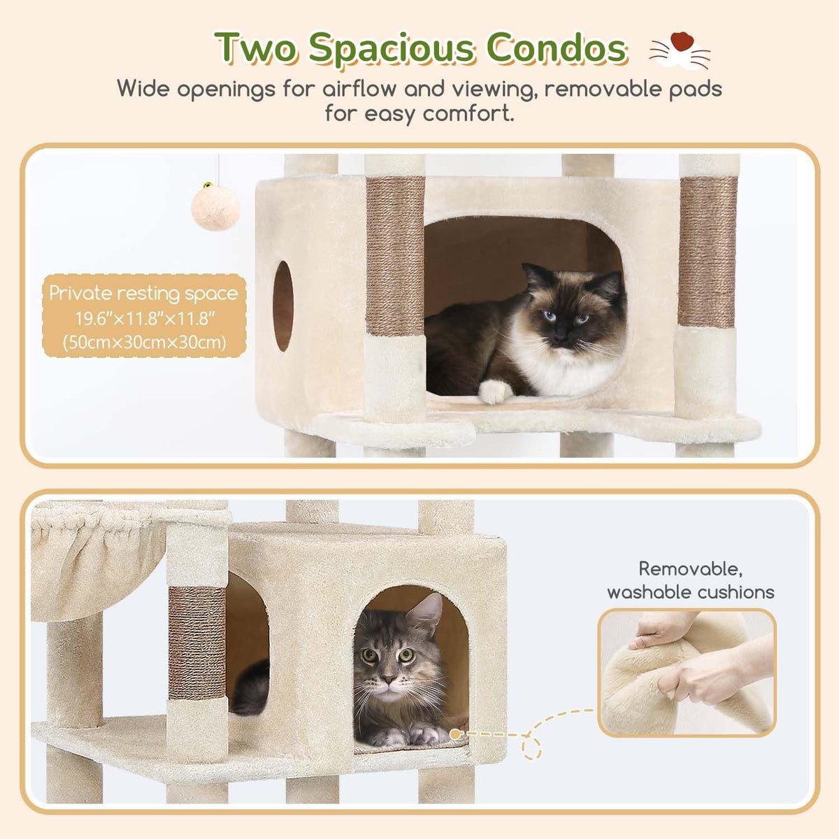 Globlazer 74in Heavy Duty Cat Tree Tower for Indoor Cats Large Adult - Beige / 74inch - image 2