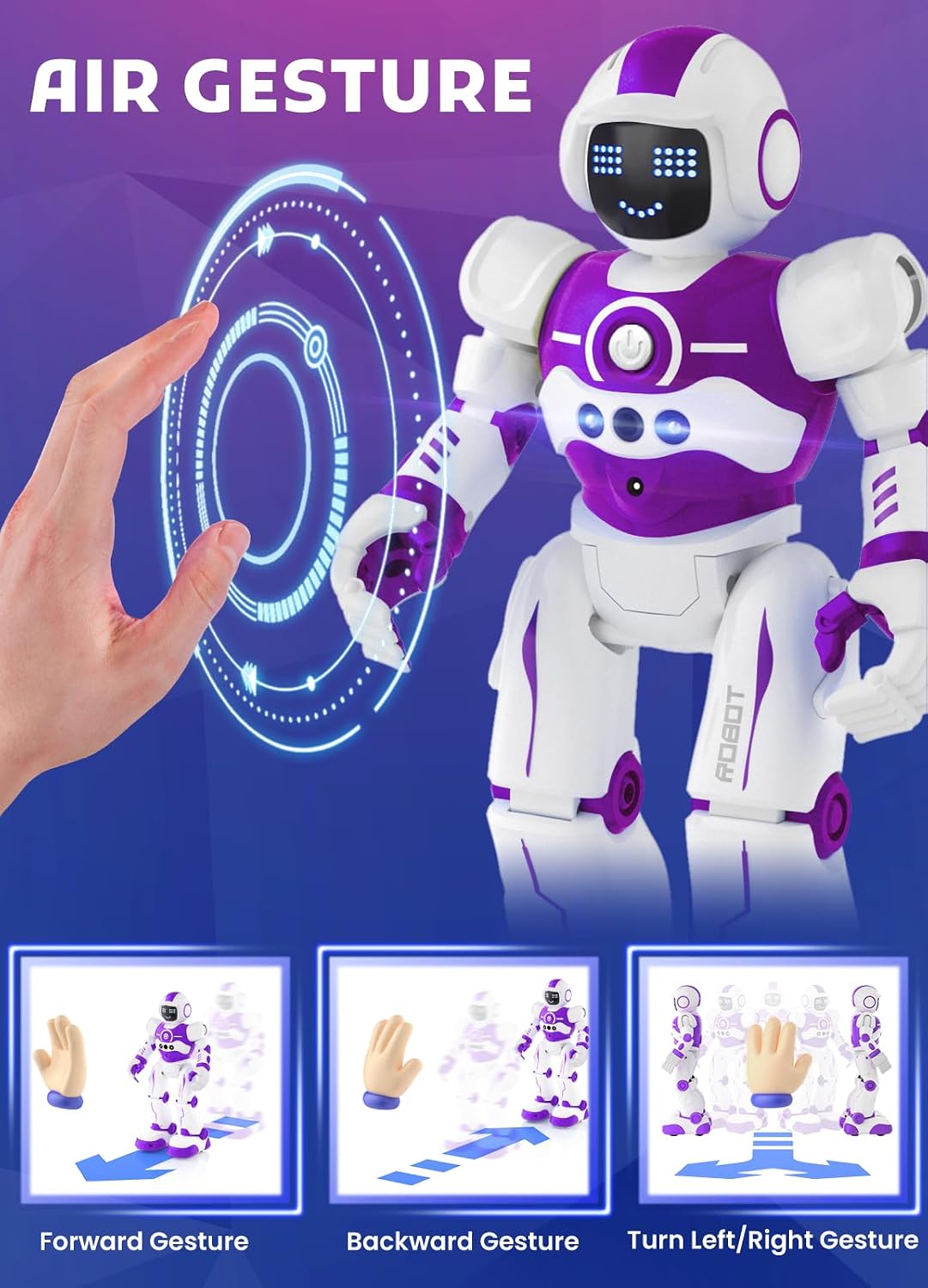 Robot Toys for Kids, Rechargeable Remote & Gesture Control Robots – Fun for Kids & Family - Purple - image 3