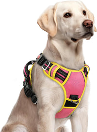 rabbitgoo Dog Harness for Large, No Pull 3 Buckles Easy On & Off – Essentials for Dogs - Pink & Yellow / Large
