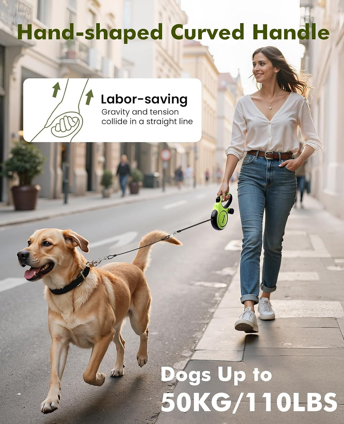 Pecute Heavy Duty Retractable Dog Leash 26ft for Large Dogs – Essentials for Dogs - Green / 26ft| up to 110 lbs| chew proof extender - image 3