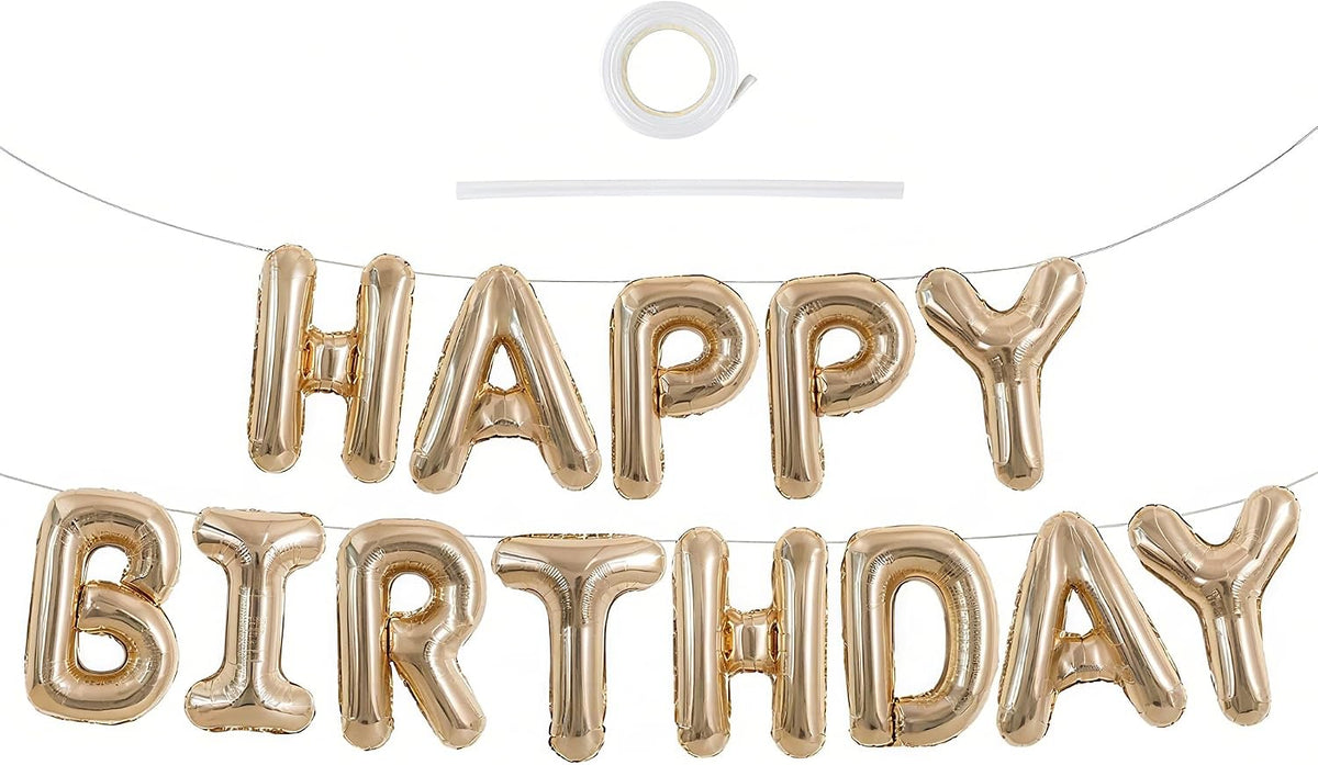 TONIFUL 16 Inch Black Happy Birthday Balloons Banner Decorations - Champagne Gold