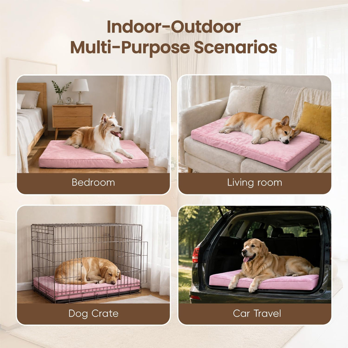 Large Plush Dog Bed for Crate with Washable Cover, 35x22 - 29.0"L x 18.0"W x 3.0"Th / Pink - image 4
