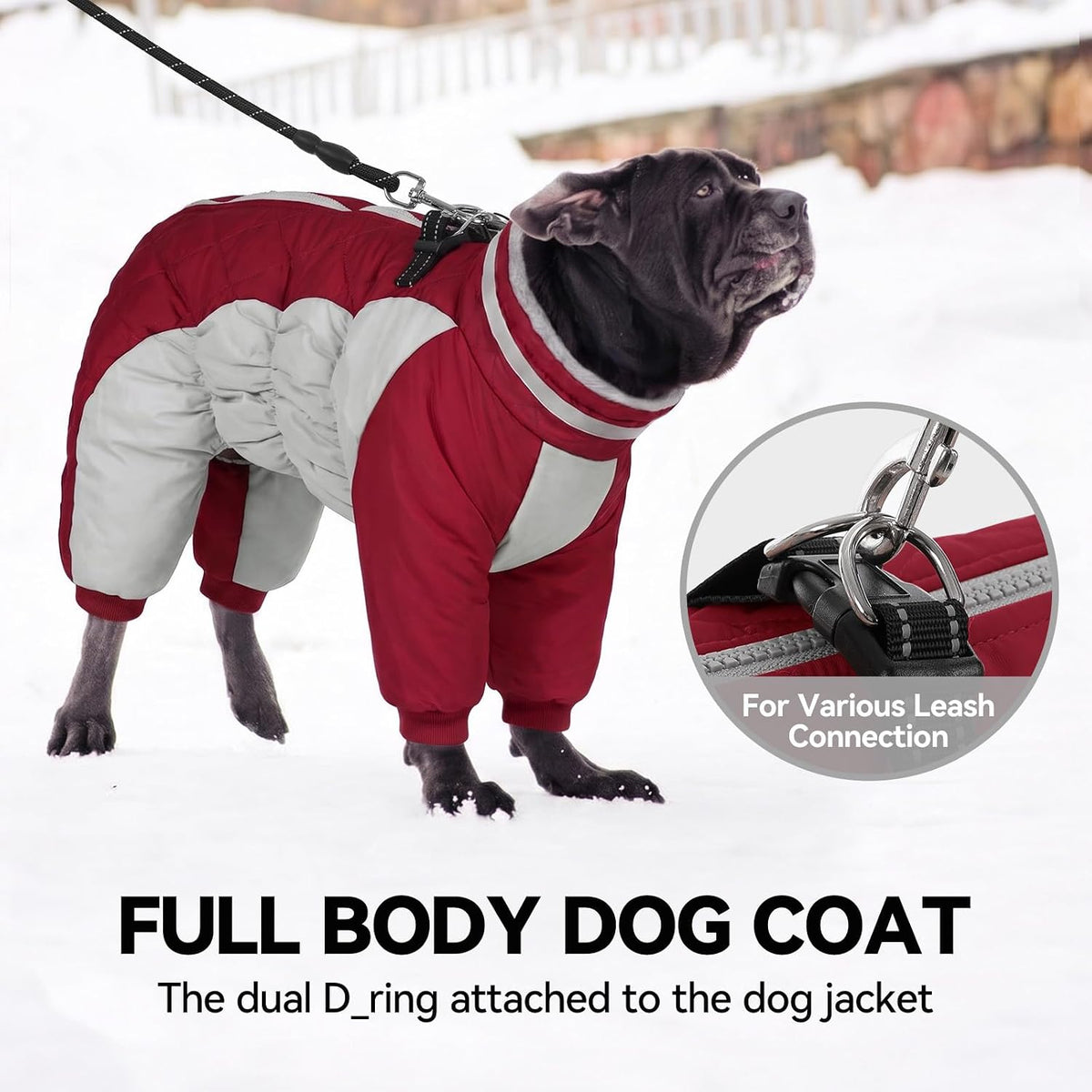 Full body waterproof dog jacket with legs, fleece lining and fur collar - view 2