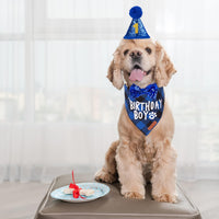 Dog Birthday Hat Bandana Set, Blue Plaid Boy Dog Bandana - Small / Blue - image 2