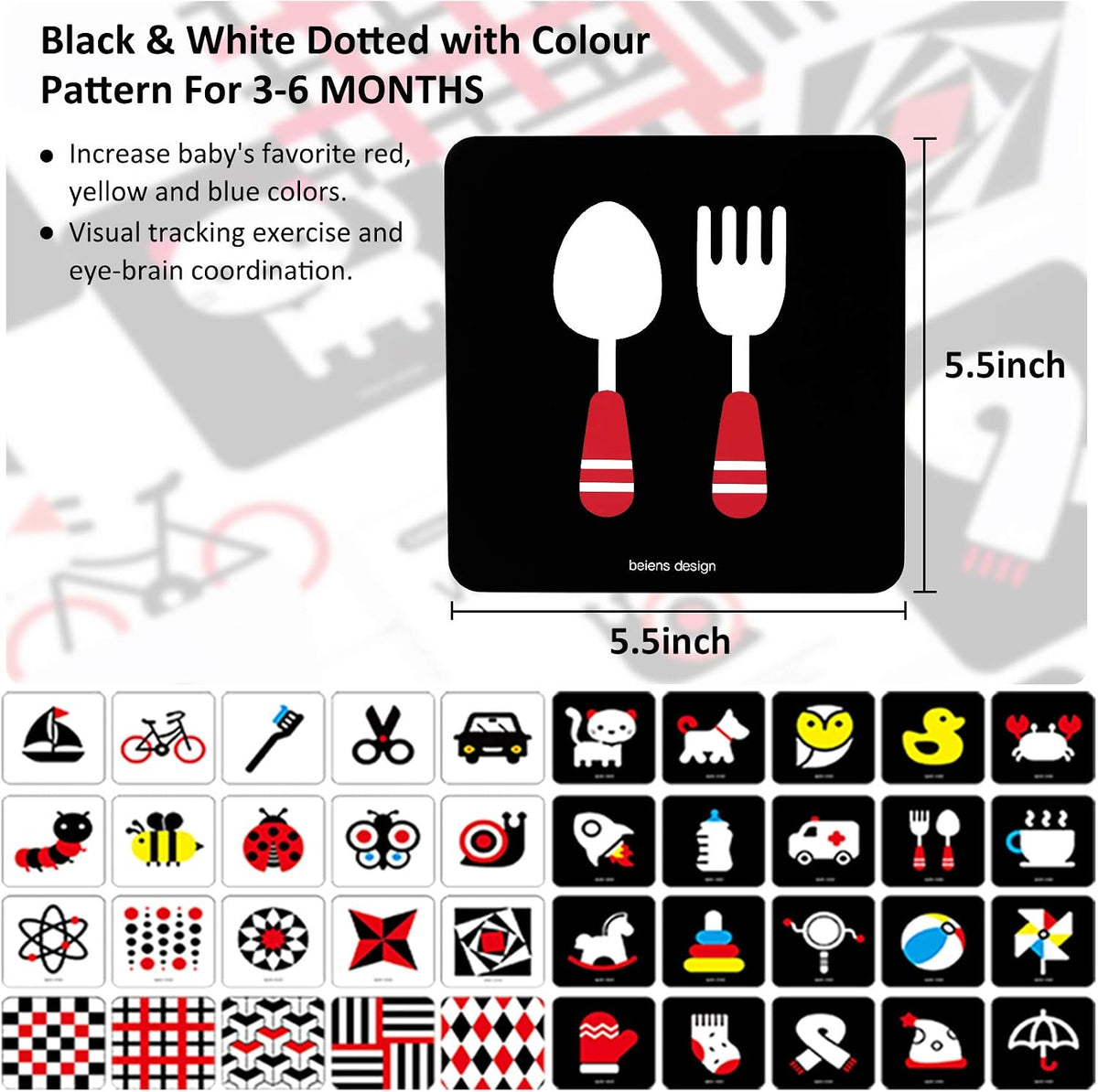 beiens High Contrast Baby Flashcards, Newborn Toy - Black White Color(for 3-6 Months) - image 2