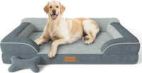 Jumbo Dog Bed for Extra Large Dogs, Orthopedic Dog Bed with Cooling Gel Memory Foam, Waterproof Pet Bed with Removable Washable Cover, 45" Pet Sofa Couch Dutch Velvet with Bone Toy, Dark Gray