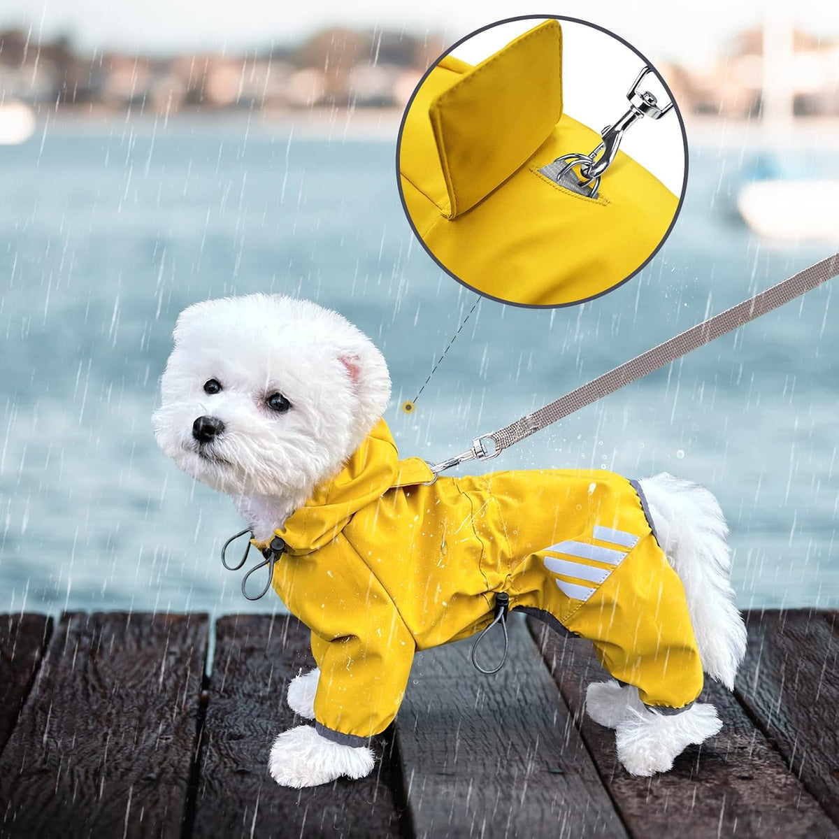 Dog Raincoat, Waterproof Dog Rain Jacket with Hood - M(Back Length13.4'') / Yellow - image 2