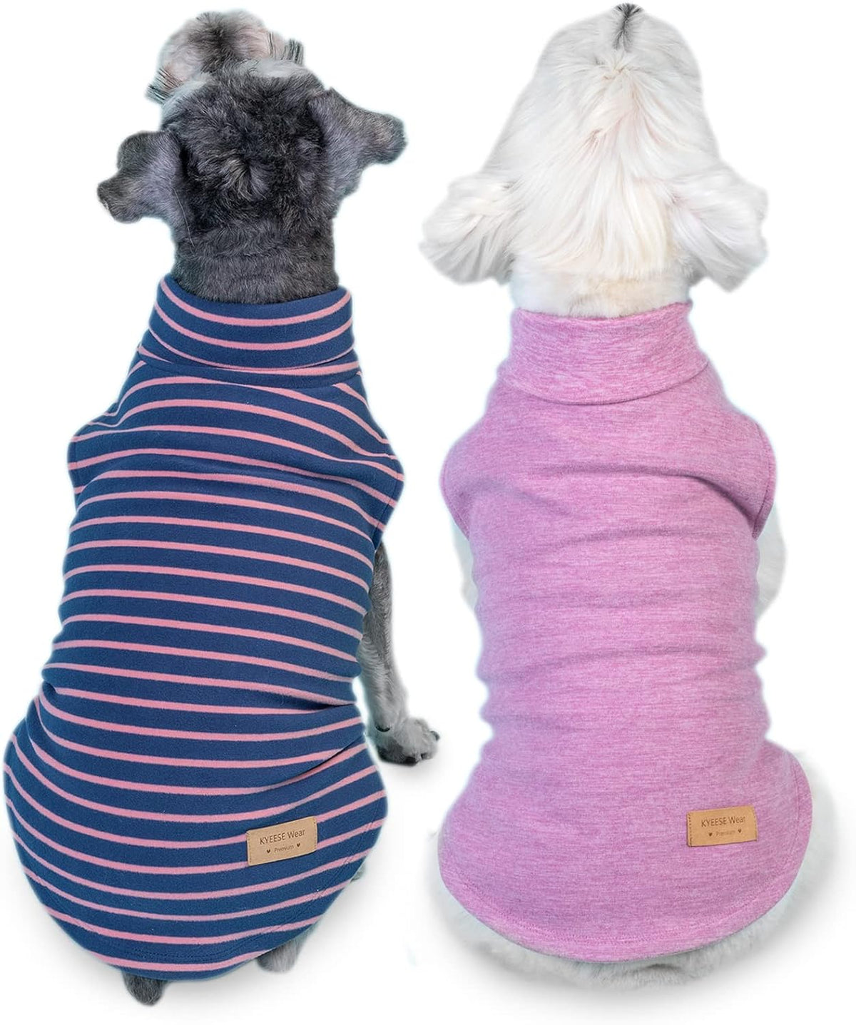 KYEESE 2Pack Dog Sweater for Small Dogs Soft Pet Coats Fleece - 1# Stripe+Purple / Medium (7-11lbs)