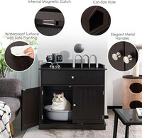 PETSITE Cat Litter Box Enclosure, Large Cat Washroom End Table with Drawer & 2 Doors, Wooden Cat House Storage Cabinet, Hidden Litter Box Furniture, Brown