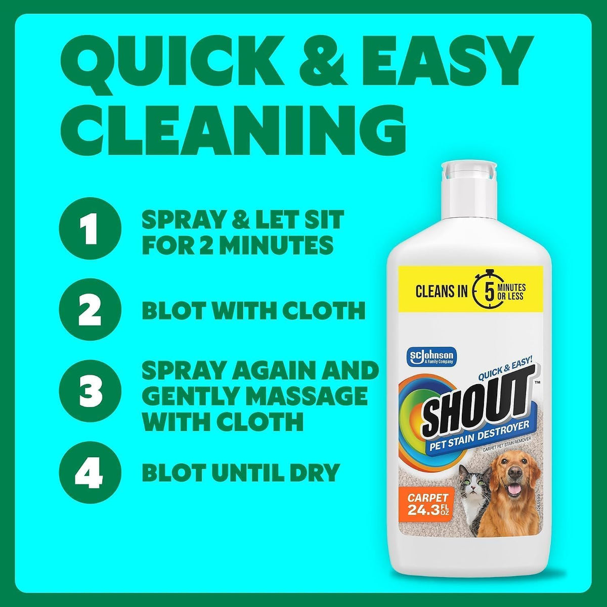 SHOUT Pet Stain Remover Spray - 24.3 Fl Oz (Pack of 3) / Squeeze - image 4