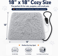 Pet Heating Pad for Cats with Normally Open Function - Grey Plush / 18.0"L x 18.0"W - image 2