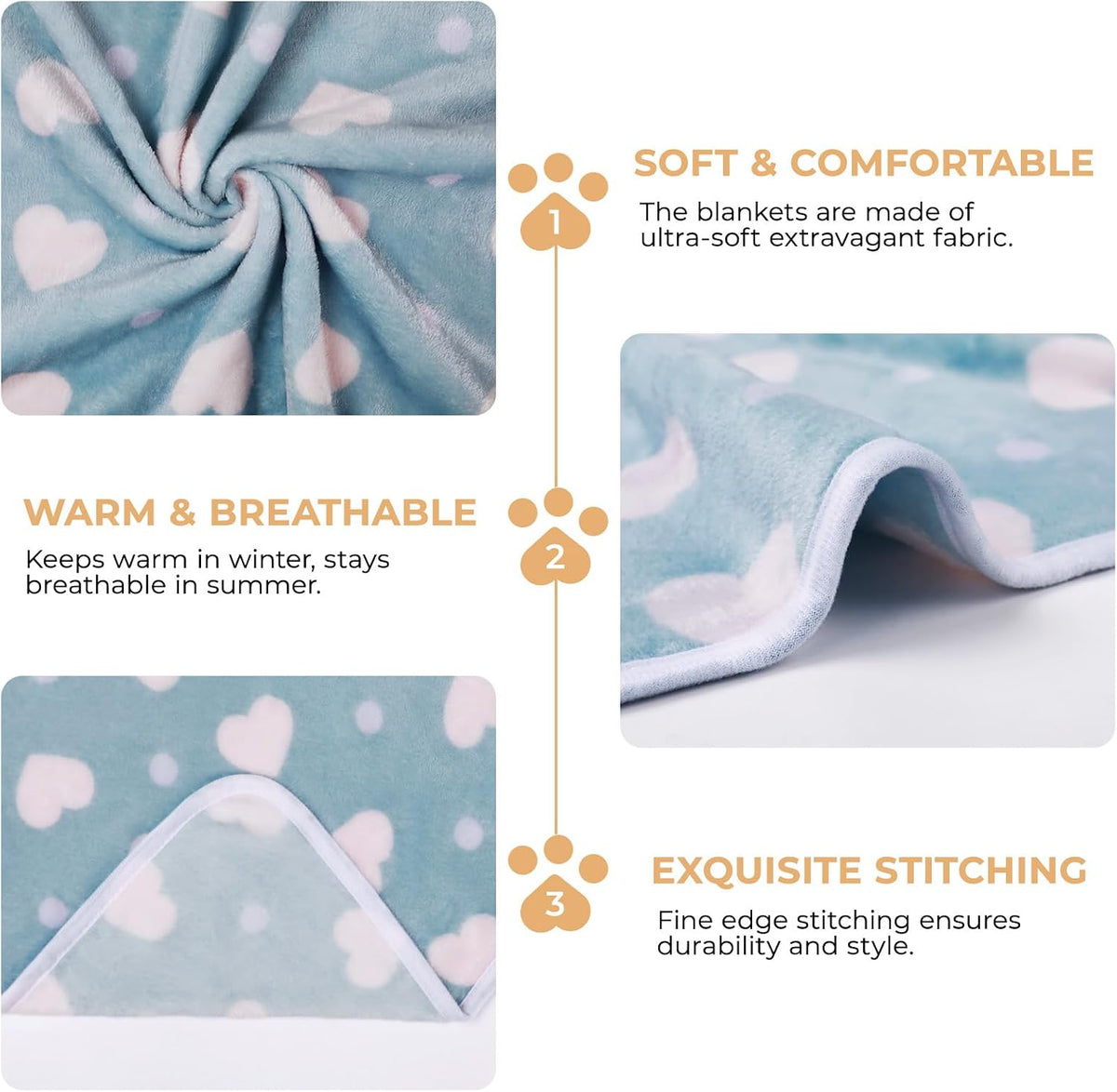 1 Pack 3 Blankets Super Soft Cute Dot Pattern Pet Blanket Flannel - Purple/Pink/Cyan / 23x16 inch (Pack of 3) - image 3