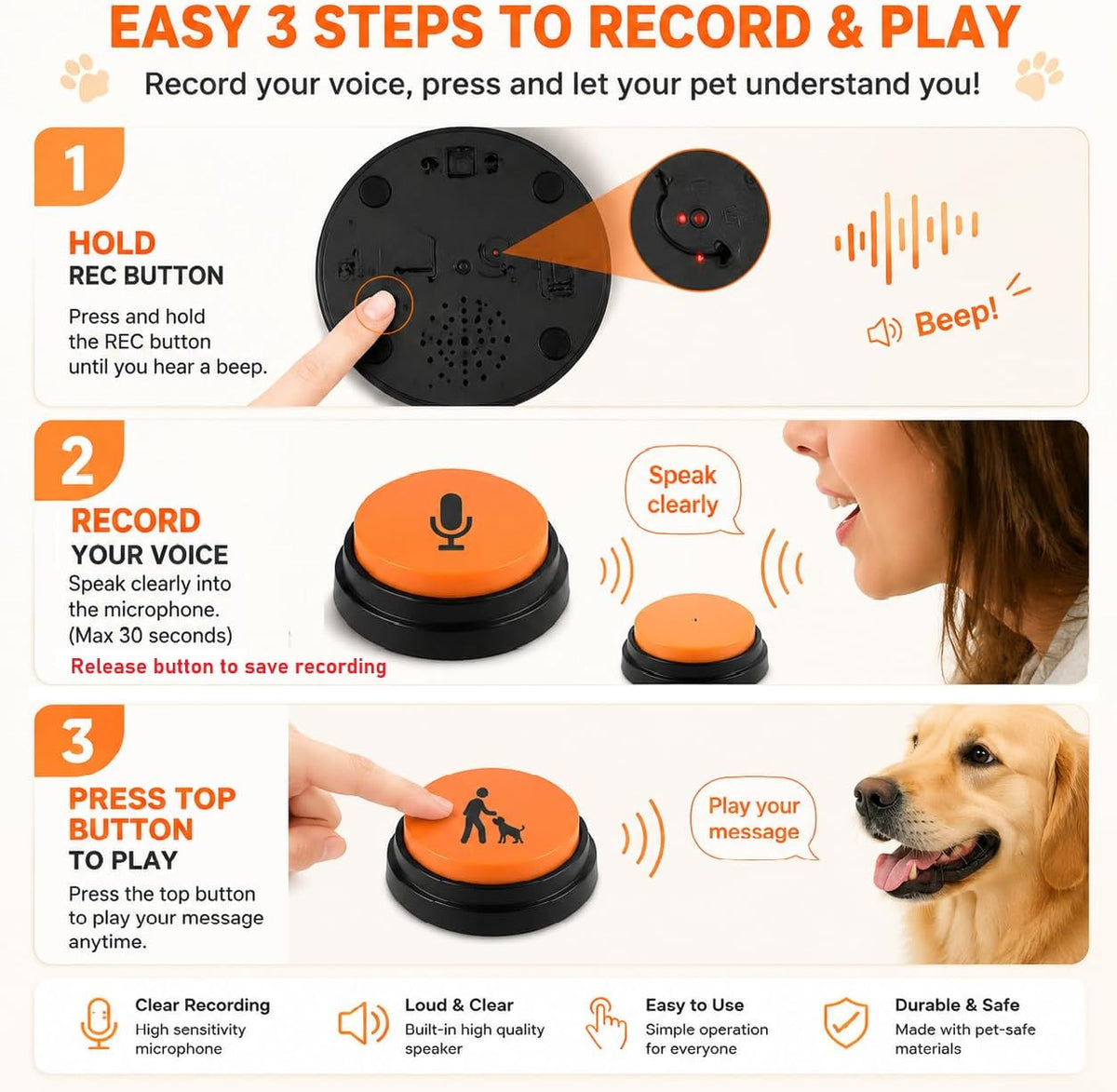 Dog Buttons for Communication, 10 Color - 10 colors,10 pcs - image 2
