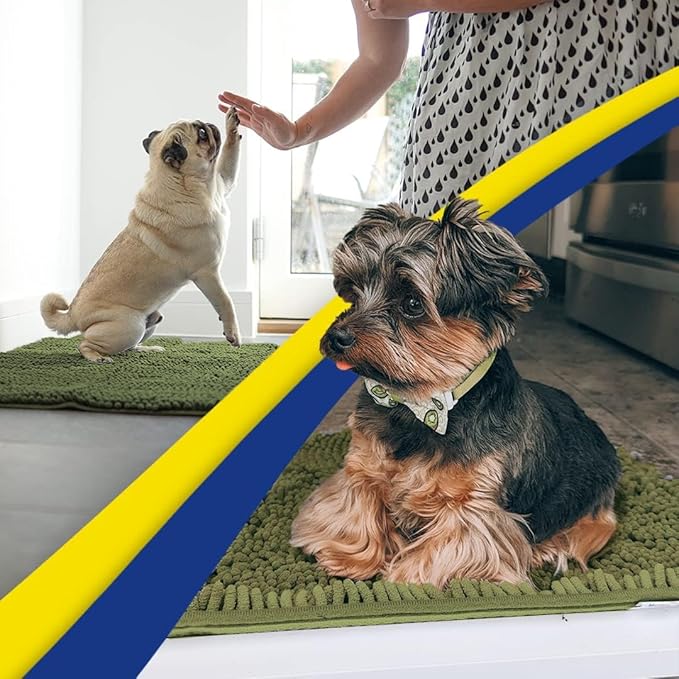 Muddy Mat® Original Dog Door Mat for Muddy Paws, Super Absorbent Microfiber, Non-Slip Washable Pet Rug, Quick Dry Chenille Entryway Carpet, Machine Washable Indoor Outdoor mat, Army Green 35"x60"