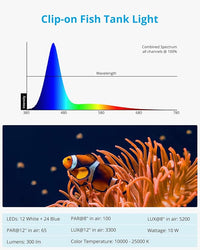 NICREW Marine Clip on Aquarium Light, Saltwater Fish Tank Light for Coral Reef Tanks with LCD Timer, 2 Lighting Modes
