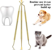 Hotop 3 Pieces Dog Dental Tooth Scaler and Scraper Stainless Double Headed Tarter Removing Tool Scraper Pet Teeth Cleaning Tools for Dog and Cat(Gold)