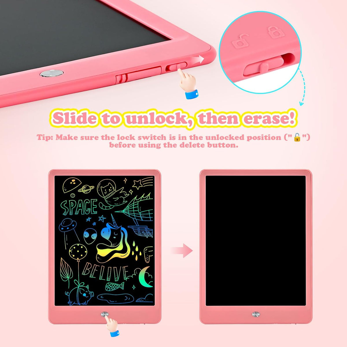 EooCoo 10" LCD Writing Tablet for Kids - Pink - image 4