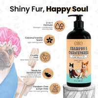 POM Pets 2-in-1 Organic Dog Shampoo & Conditioner – Itchy Skin Relief, Dog Deshedding, Detangles Fur, Cat Shampoo, Paw Cleaner for Dogs, Natural Coat Defense Formula