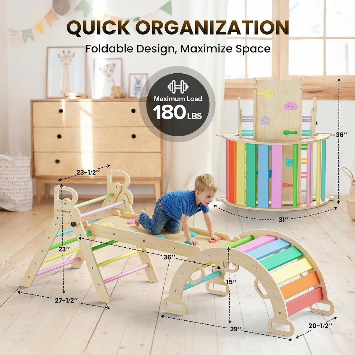 BlueWood Pikler Triangle Set with Safe Handle - Colorful - image 2