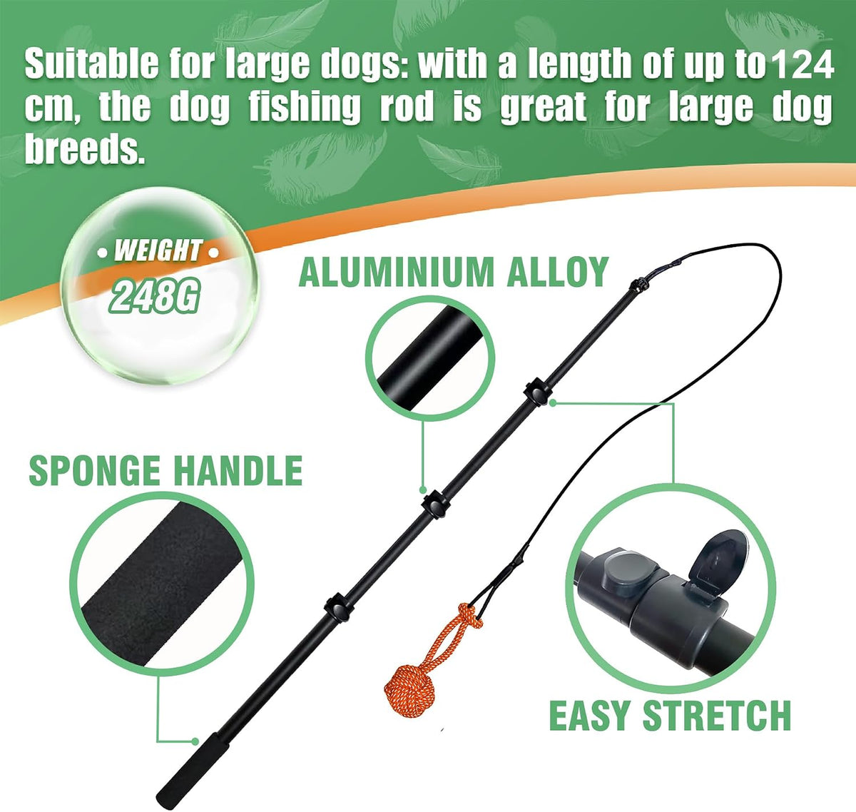 Flirt Pole for Dogs Heavy Duty 40inch Extendable Aluminum Alloy Dog - 48.8in/4-section - image 3
