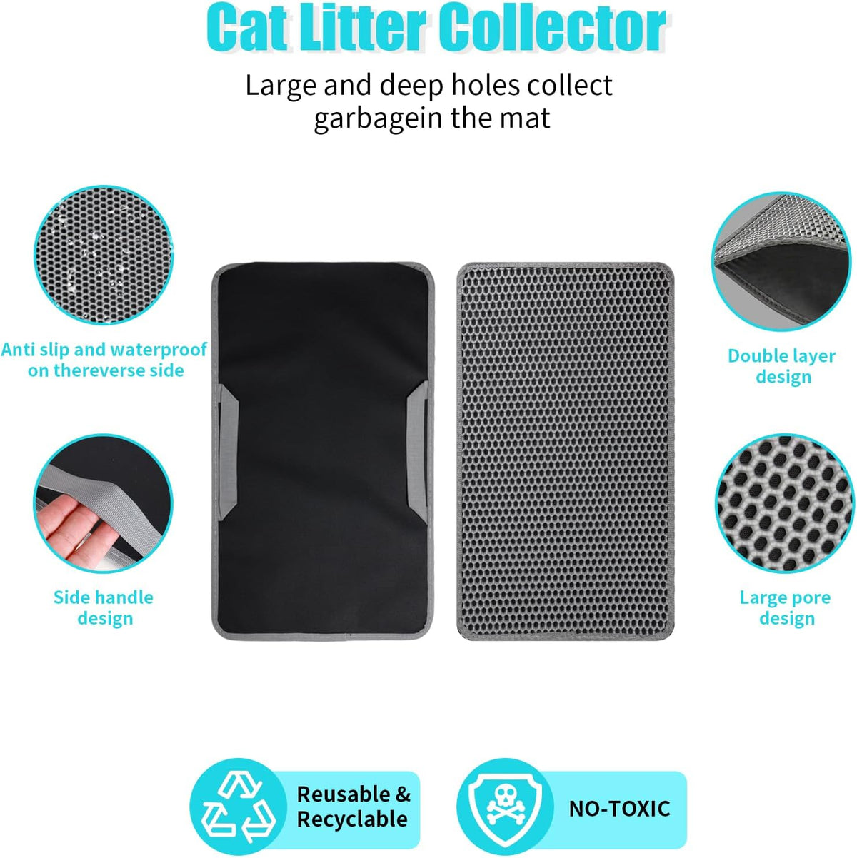 Cat Litter Mat 35"x24", Double Layer Waterproof Litterbox Mat - 24" x 30" / Gray - image 2