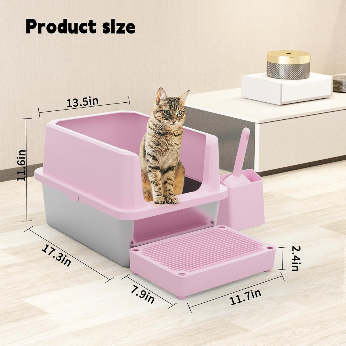 RIZZARI Stainless Steel Litter Box: High Sides for Kittens & Small - Pink - image 2