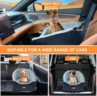 Vivifying Dog Car Seat for Small & Medium Dogs, Detachable & Washable Booster Seat for Pets Up to 30lbs, Travel Bed with Storage Pockets and Safety Belt – Gray&Black